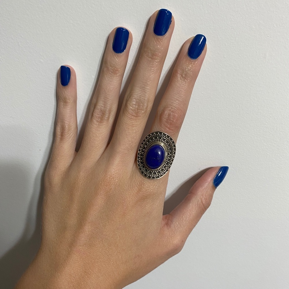 Vintage Balinese Lapis Lazuli Sterling Silver Ring - Picture 2 of 7